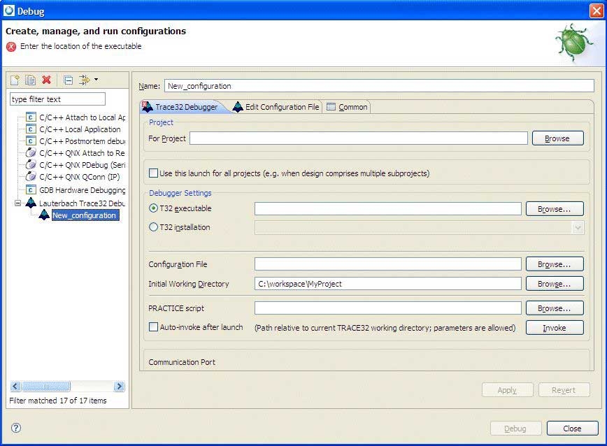 Lauterbach Trace32 Debugger launch configuration type